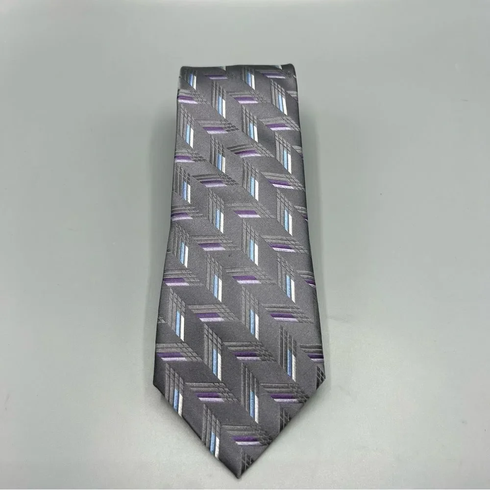 Michael Michael Kors 100% Silk Gray Purple Men’s Necktie Geometric Designer Tie